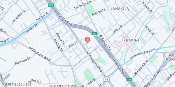 Map showing Cedar Assembly of God at 620 Waipa Ln., Honolulu, HI