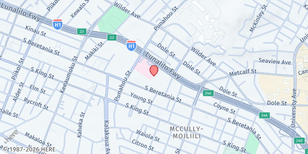 Map showing Central Union Church (Drive Thru & Walk Up) at 1660 S Beretania St., Honolulu, HI