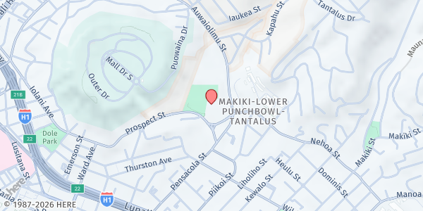 Map showing Church of God Prophecy @ Stevenson Rec Center at 1202 Prospect St., Honolulu, HI