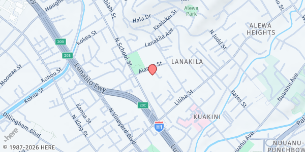 Map showing Co-Cathedral of St. Theresa at 712 N School St, Honolulu, HI