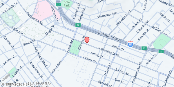 Map showing First United Methodist Church at 1020 S Beretania St, Honolulu, HI