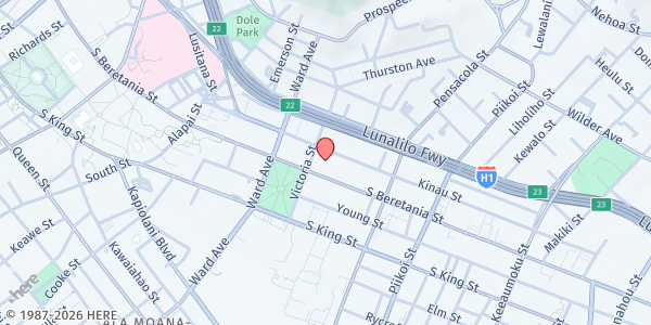 Map showing First United Methodist Church at 1020 S. Beretania St., Honolulu, HI