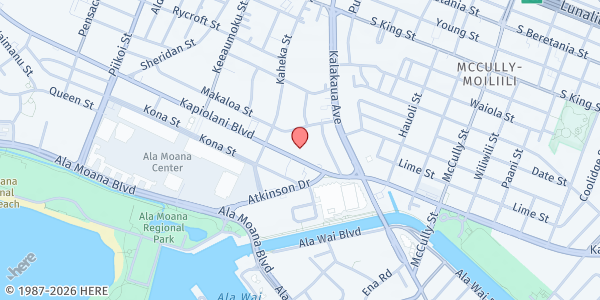 Map showing Full Gospel of Oahu Food Pantry at 1680 Kapiolani Blvd., Honolulu, HI