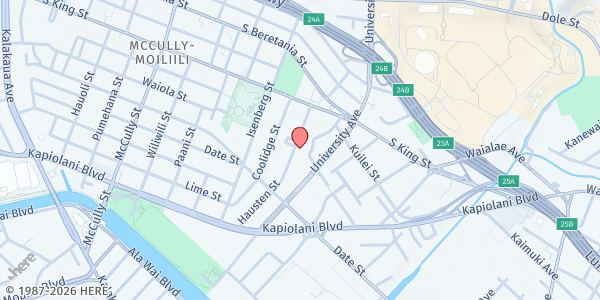 Map showing Grace Bible Church at 901 Hausten St., Honolulu, HI