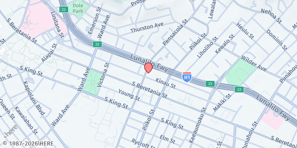 Map showing Gregory House Programs (Walk Up) at 1313 Pensacola St., Honolulu, HI