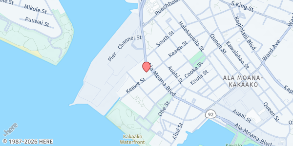 Map showing Hawaii Health & Harm Reduction Center @ Kakaako (Walk Up) at 653 Ala Moana Blvd., Honolulu, HI