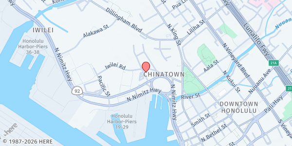 Map showing Institute For Human Services - Sumner Street Distribution at 350 Sumner St., Honolulu, HI