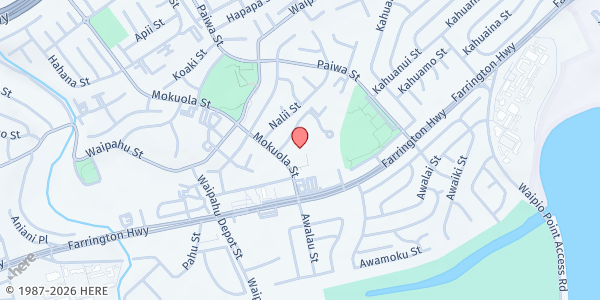 Map showing Jesus Reigns Ministries - Mokuola St at 94-325 Mokuola St., Honolulu, HI