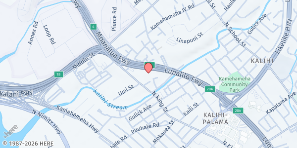 Map showing Kalihi Union Church (Walk Up) at 2214 North King St., Honolulu, HI
