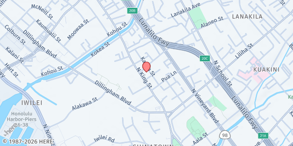 Map showing Kaumakapili Church at 766 N King St., Honolulu, HI