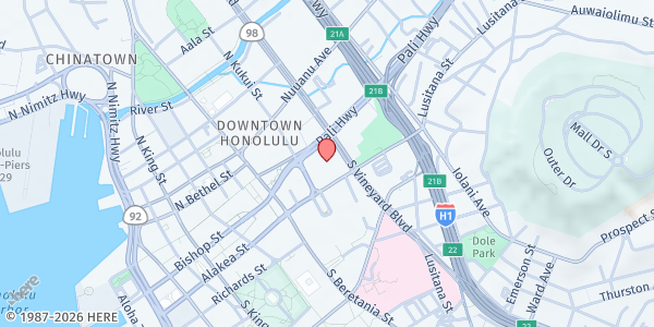 Map showing Reality Church @ Ke'elikolani Middle School at 1302 Queen Emma St., Honolulu, HI