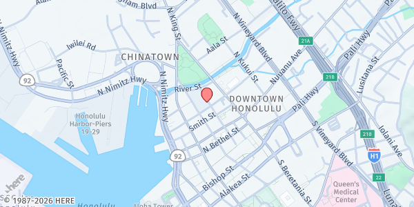 Map showing River of Life Mission - Distribution Center at 101 N. Pauahi St., Honolulu, HI