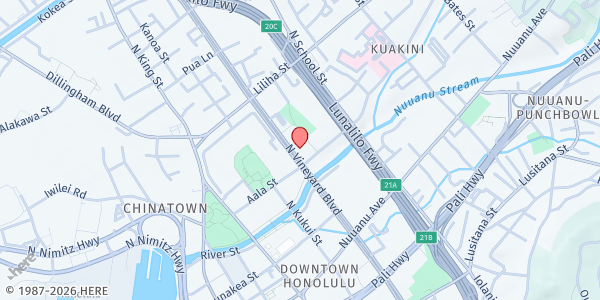 Map showing The Salvation Army Family Services Office - Distribution Site at 296 N Vineyard Blvd., Honolulu, HI