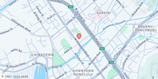 Map showing The Salvation Army Family Services Office - Honolulu at 296 N Vineyard Blvd., Honolulu, HI