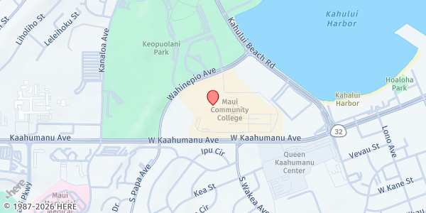 Map showing UH Maui College at 310 W Kaahumanu Ave, Kahului, HI