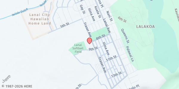 Map showing Sacred Hearts Lanai Food Pantry at 815 Fraser Avenue, Lanai, HI