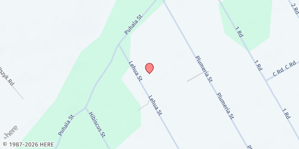 Map showing Fern Acres Community Center at 11-3602 Lehua St, Mountain View, HI