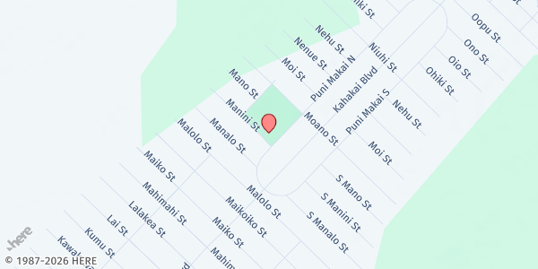 Map showing Hawaiian Beaches Park at 15-2727 Manini St, Pahoa, HI