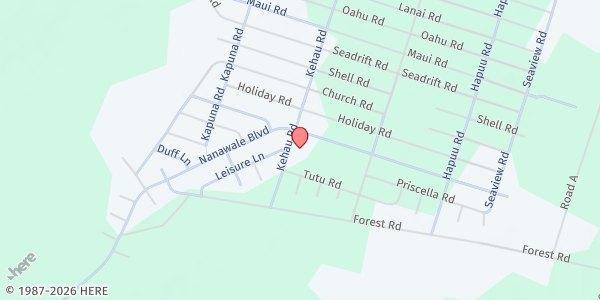 Map showing Nanawale Longhouse at 14-855 Kehau Rd, Pahoa, HI