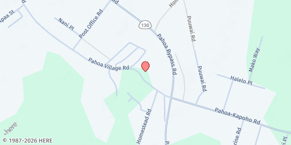 Map showing Pahoa Sacred Hearts Parish Hall at 15-3003 Pahoa Village Rd, Pahoa, HI