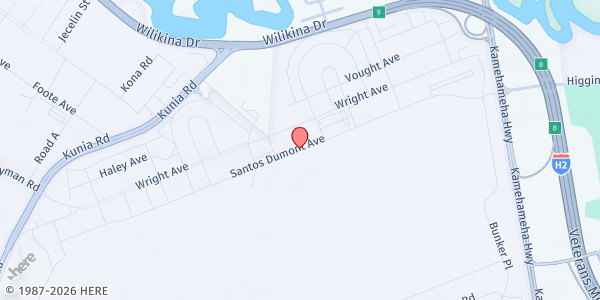 Map showing Armed Services YMCA (Schofield Barracks/Wheeler) - Santos Dumont Ave at 1262 Santos Dumont Ave., Building 122, Wahiawa, HI