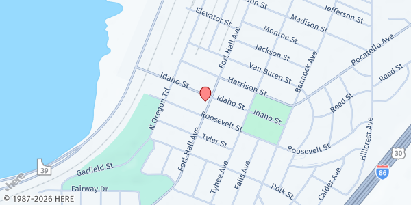 Map showing Power County Senior Citizens Inc at 180 Idaho St, American Falls, ID