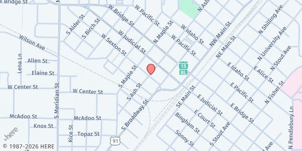 Map showing Community Dinner Table at 245 W Sexton St, Blackfoot, ID