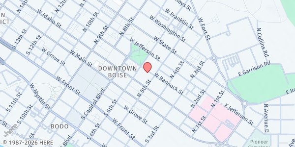 Map showing ALPHA Food Pantry at 537 W Bannock St Ste 100, Boise, ID