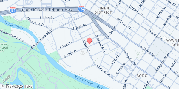 Map showing Boise Rescue Mission River of Life at 575 S 13th St., Boise, ID