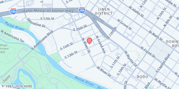 Map showing Boise Rescue Mission River of Life - Food Distribution Center at 575 S 13th St, Boise, ID