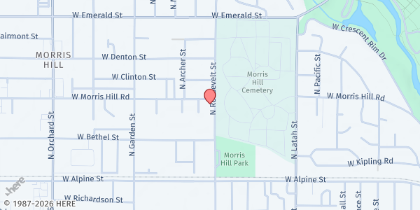 Map showing First Bible Missionary Church - Food Distribution Center at 375 N Roosevelt St, Boise, ID