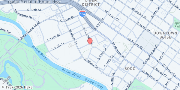 Map showing Giraffe Laugh - Food Distribution Center at 1191 W Grand Ave, Boise, ID