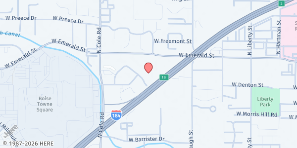 Map showing Heritage Bible Church Food Pantry at 7071 W Emerald, Boise, ID