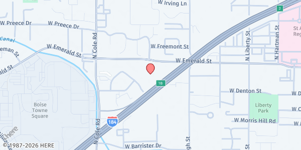 Map showing Heritage Bible - Food Distribution Center at W Emerald St, Boise, ID
