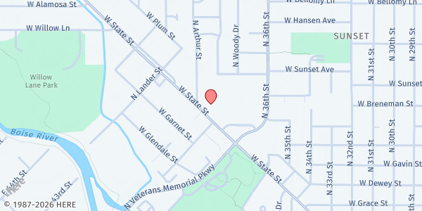 Map showing St. Mary's Church and Food Bank at 3890 W State St, Boise, ID