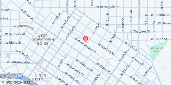 Map showing True Hope First Baptist Church at 607 N 13th St, Boise, ID
