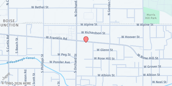 Map showing Wright Congregational United Church of Christ at 4821 W. Franklin St, Boise, ID