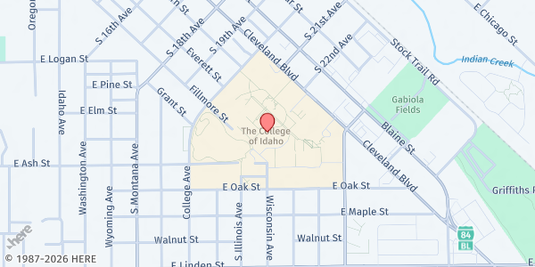 Map showing College of Idaho Pantry at 2112 Cleveland Blvd, Caldwell, ID