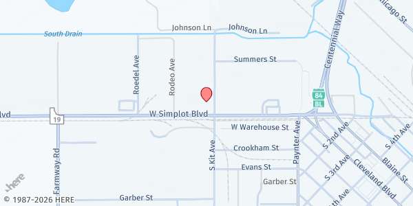 Map showing Oasis Worship and Food Center at 506 W Simplot Blvd, Caldwell, ID