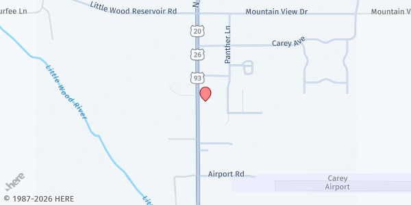 Map showing Blaine County Mobile Pantry - Carey Distribution Center at 20508 N Main St, Carey, ID