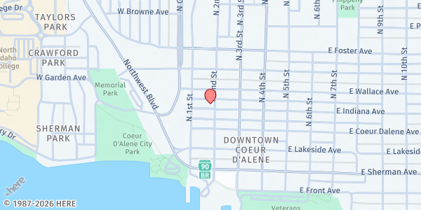 Map showing Cherished Ones Ministries at 401 2nd Ave., Coeur D'Alene, ID