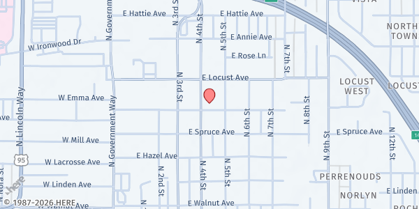 Map showing Seventh-day Adventist (SDA) - Coeur d'Alene Food Bank at 1804 N 4th St, Coeur d'Alene, ID