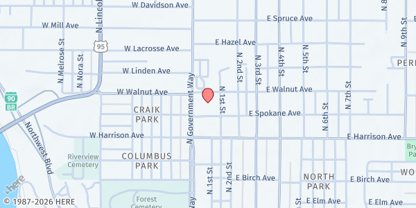 Map showing St. Vincent de Paul Coeur d' Alene - Father Bill's Kitchen at 108 E. Walnut, Coeur d' Alene, ID