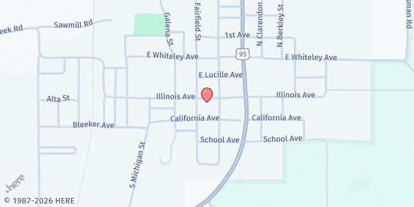 Map showing Loaves and Fishes Food Pantry at 307 Illinois Ave, Council, ID