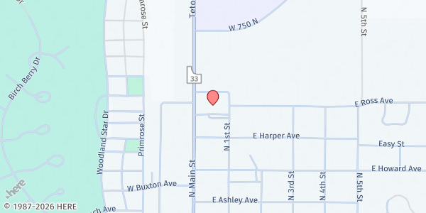 Map showing Teton Valley Food Pantry at 481 N Main St, Driggs, ID