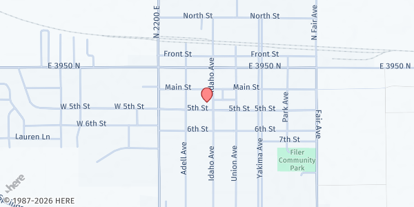 Map showing Lighthouse Pentecostal Church of God at 504 5th St, Filer, ID