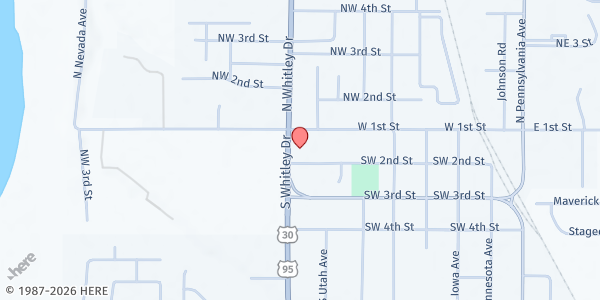 Map showing Highway Worship Center at 100 S Whitley Dr, Fruitland, ID