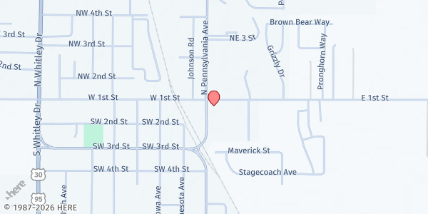 Map showing West Valley Free Methodist Church at 100 E 1st St, Fruitland, ID