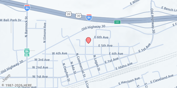 Map showing Elmore County Mobile Pantry - Glenns Ferry at 132 E 5th St, Glenn's Ferry, ID