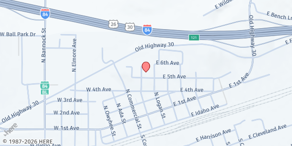 Map showing Glenn's Ferry - Food Distribution Center at 132 E 5th St, Glenn's Ferry, ID